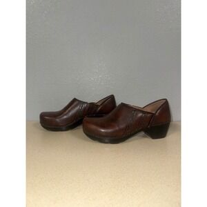 Dansko Brown Leather Slip On Clogs Mules Shoes Women Size 38 Sienna Brown